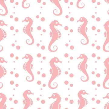 Vector seamless pattern with sea horses, bubbles Stock Illustration