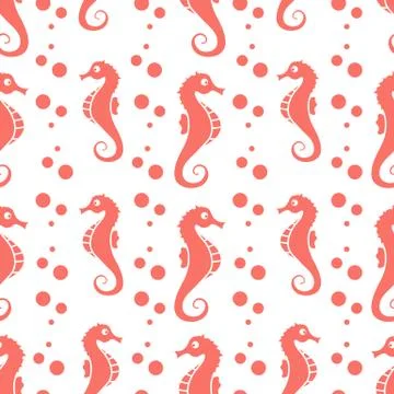 Vector seamless pattern with sea horses, bubbles Illustrazione stock