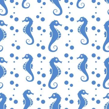 Vector seamless pattern with sea horses, bubbles Stockillustratie
