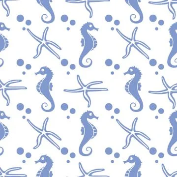 Vector seamless pattern with sea horses, starfish Illustrazione stock