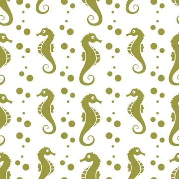 Vector seamless pattern with sea horses, bubbles Stock Illustration
