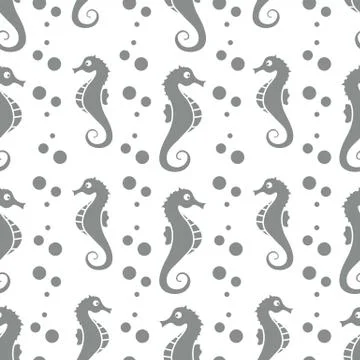Vector seamless pattern with sea horses, bubbles 스톡 일러스트