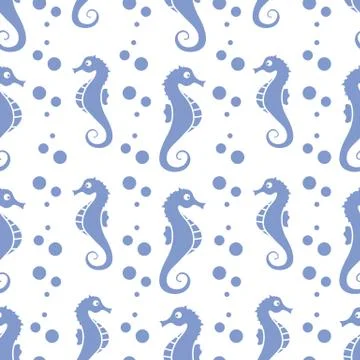 Vector seamless pattern with sea horses, bubbles Illustrazione stock