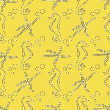 Vector seamless pattern with sea horses, starfish Ilustración de archivo
