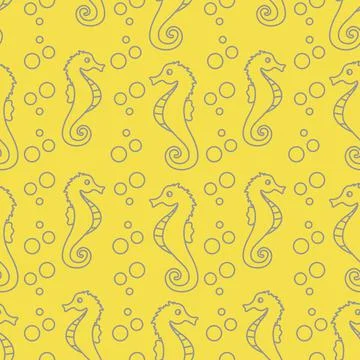 Vector seamless pattern with sea horses, bubbles Illustrazione stock