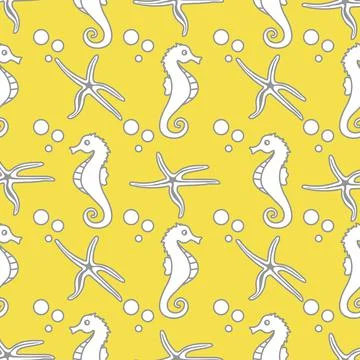 Vector seamless pattern with sea horses, starfish Illustrazione stock