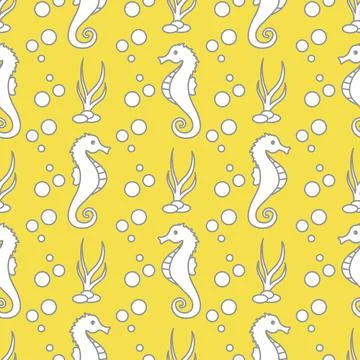 Vector seamless pattern with sea horses, plants イラスト素材
