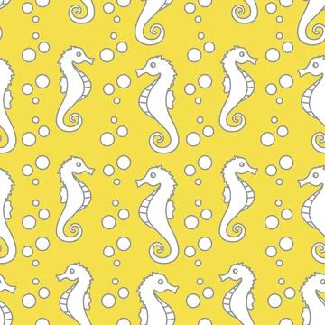 Vector seamless pattern with sea horses, bubbles Illustrazione stock
