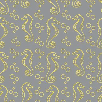 Vector seamless pattern with sea horses, bubbles Illustrazione stock