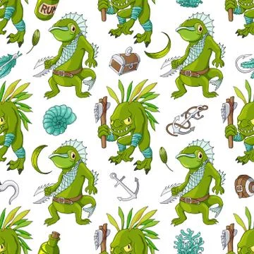 Vector seamless pattern of sea monsters. Boy bed linen texture Stock Illustration