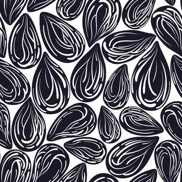 Vector seamless pattern. Sea mussel, seed, grain Illustrazione stock
