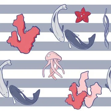 Vector seamless pattern of the sea objects Illustrazione stock