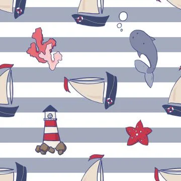 Vector seamless pattern of the sea objects Illustrazione stock