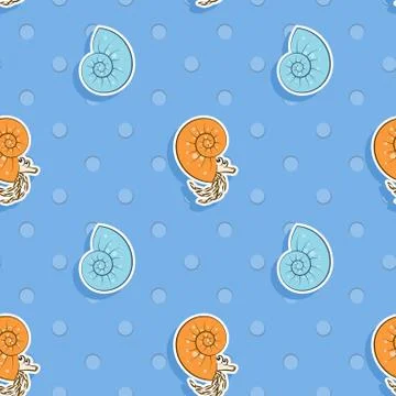 Vector seamless pattern with sea shells and nautiluses. Pattern for children 스톡 일러스트