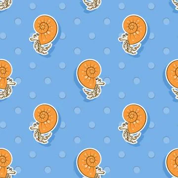 Vector seamless pattern with sea surprised nautiluses. Pattern for children イラスト素材