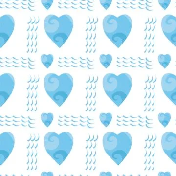 Vector seamless pattern, Sea theme, Heart with waves inside. Stock Illustration