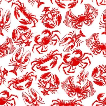 Vector seamless pattern of seafood fishing catch Stock Illustration