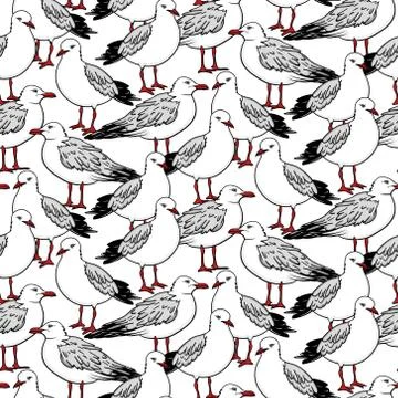 Vector seamless pattern with seagulls Stock Illustration