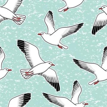 Vector seamless pattern with seagulls Stock Illustration