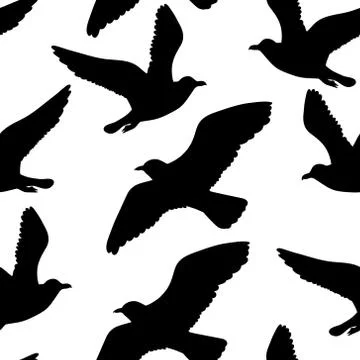 Vector seamless pattern with seagulls Stock Illustration