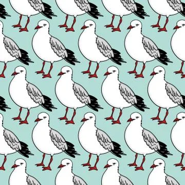 Vector seamless pattern with seagulls Stock Illustration