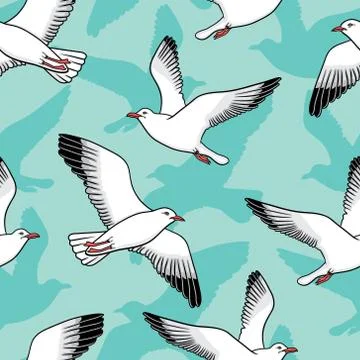 Vector seamless pattern with seagulls Stock Illustration