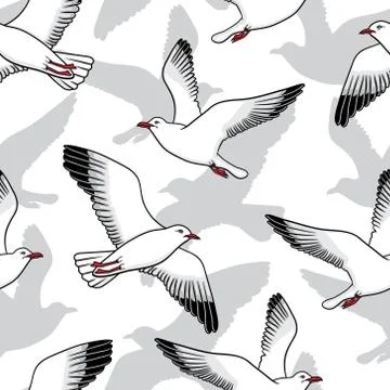 Vector seamless pattern with seagulls Stock Illustration