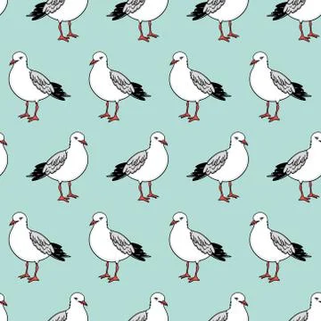 Vector seamless pattern with seagulls Stock Illustration