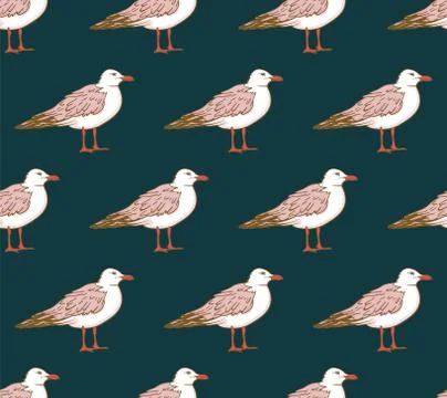 Vector seamless pattern with seagulls Stock Illustration
