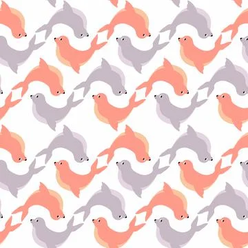 Vector seamless pattern with seal.Underwater cartoon creatures.Marine background Illustrazione stock