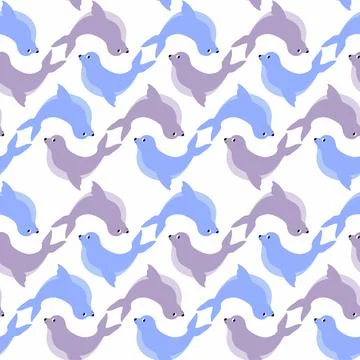 Vector seamless pattern with seal.Underwater cartoon creatures.Marine background Illustrazione stock