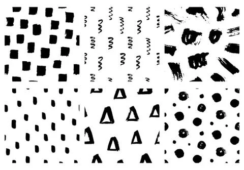 Vector seamless pattern set. Abstract hand drawn grunge ink textures Illustrazione stock