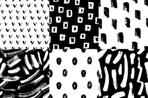 Vector seamless pattern set. Abstract hand drawn grunge ink textures Stock Illustration