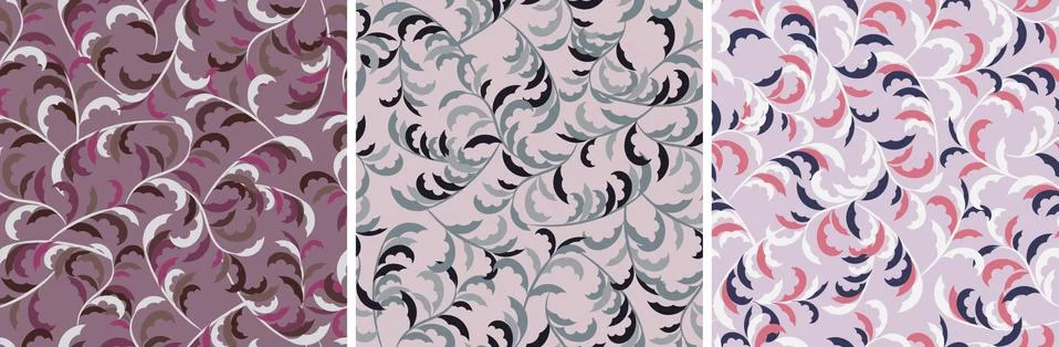 Vector seamless pattern set with branches and leaves. Stock Illustration