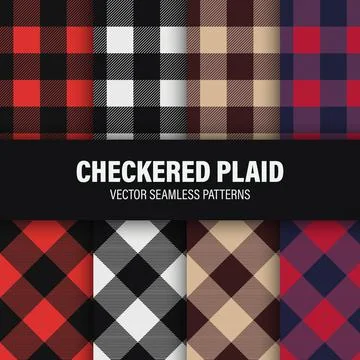Vector Seamless Pattern Set with Checkered Plaid. Red, Black, Brown, Purple Stock Illustration