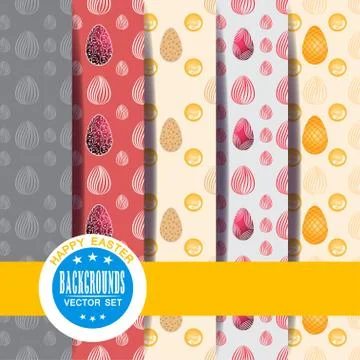 Vector seamless pattern set for Easter holiday with eggs on the gray, red, .. Stock Illustration