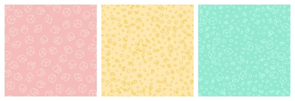 Vector seamless pattern set with hand drawn bubbles and ice cubes randomly .. Stock Illustration