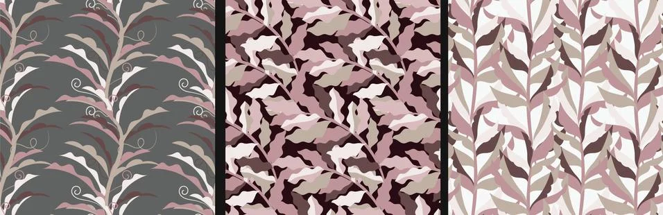 Vector seamless pattern set with leaf pattern. イラスト素材