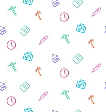 Vector seamless pattern from set of life icons: work, hospital, business trip Stock Illustration