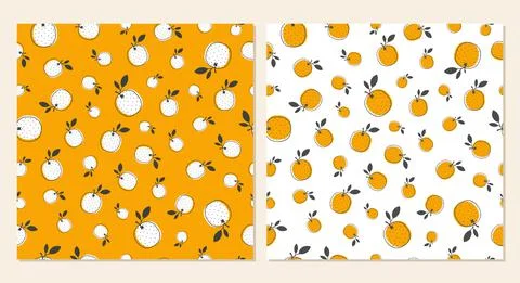 Vector seamless pattern set with orange fruit. Cute patterns with hand drawn  イラスト素材