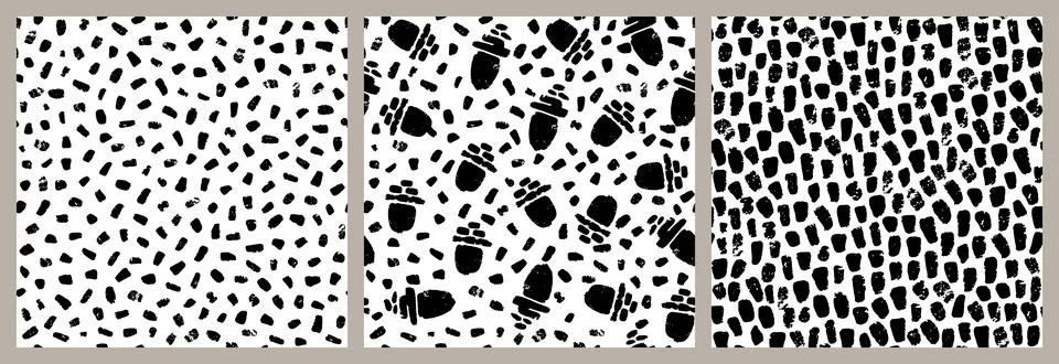 Vector seamless pattern set with poppy seed capsules and brush strokes. Mon.. Stock Illustration