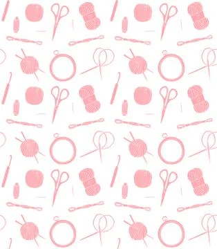 Vector seamless pattern of sew and knit equipment Stock Illustration