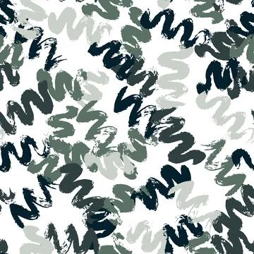 Vector seamless pattern with shades of green wave brush stroke on white backg Illustrazione stock