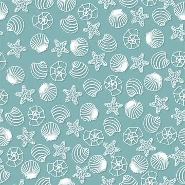 Vector seamless pattern with shells.Underwater cartoon creatures.Marine 스톡 일러스트