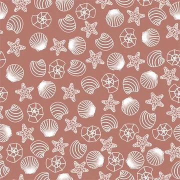 Vector seamless pattern with shells.Underwater cartoon creatures.Marine 스톡 일러스트