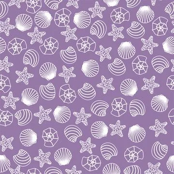 Vector seamless pattern with shells.Underwater cartoon creatures.Marine イラスト素材