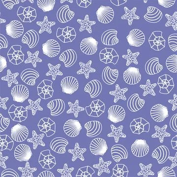 Vector seamless pattern with shells.Underwater cartoon creatures.Marine Illustrazione stock