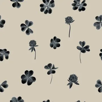 Vector seamless pattern of shepherd purse and clover. Hand drawn vector Stock Illustration