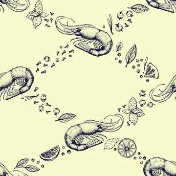 Vector seamless pattern with shrimp Stock Illustration