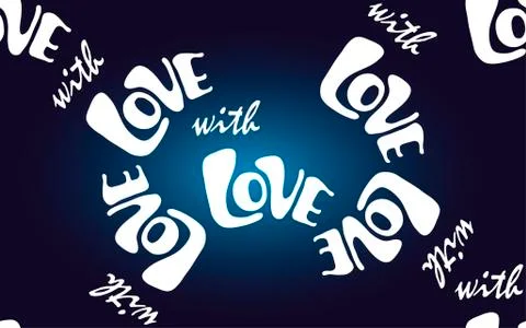 Vector seamless pattern with sign with LOVE on a dark blue background Stock Illustration